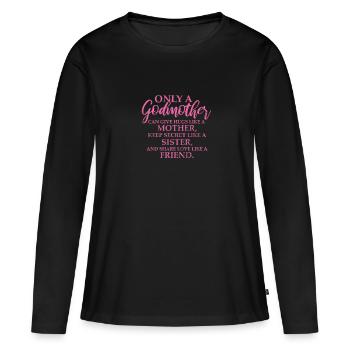 Marraine Tante Marraine Baptême Nièce Neveu Cadeau - T-shirt manches longues Premium bio Femme - noir - Devant - Julia (174cm)
