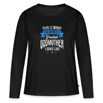 Marraine Tante Marraine Baptême Nièce Neveu Cadeau - T-shirt manches longues Premium bio Femme - noir - Devant - Julia (174cm)