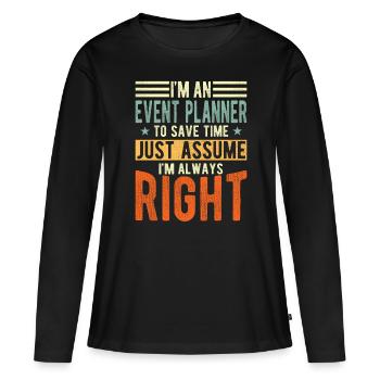 Planificateur d’événements - T-shirt manches longues Premium bio Femme - noir - Devant - Julia (174cm)