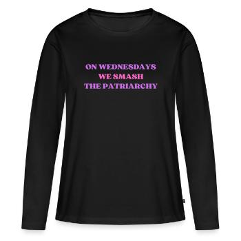 Mittwochs zerschlagen wir das Patriarchat - Frauen Premium Bio Langarmshirt - Schwarz - Vorne - Julia (174cm)