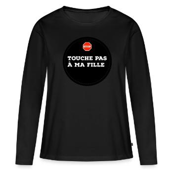 Touche pas à ma fille. Panneau stop - T-shirt manches longues Premium bio Femme - noir - Devant - Julia (174cm)