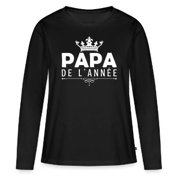 cadeau pour papa Fête des pères, Papa de l’année - T-shirt manches longues Premium bio Femme - noir - Devant - Julia (174cm)