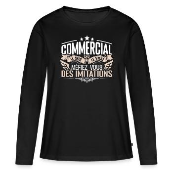 Commercial le seul Commercial le vrai Commercial - T-shirt manches longues Premium bio Femme - noir - Devant - Julia (174cm)