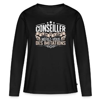 Conseiller le seul Conseiller le vrai Conseiller - T-shirt manches longues Premium bio Femme - noir - Devant - Julia (174cm)