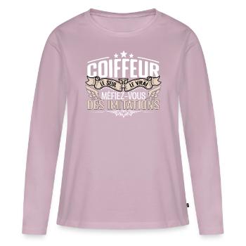 Coiffeur le seul Coiffeur le vrai Coiffeur - T-shirt manches longues Premium bio Femme - rose poudré - Devant - Julia (174cm)