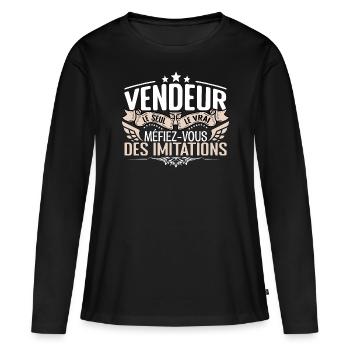 Vendeur le seul Vendeur le vrai Vendeur - T-shirt manches longues Premium bio Femme - noir - Devant - Julia (174cm)