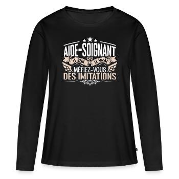 Aide Soignant le seul Aide Soignant le vrai Aide S - T-shirt manches longues Premium bio Femme - noir - Devant - Julia (174cm)