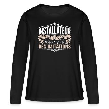 Installateur le seul Installateur le vrai Installa - T-shirt manches longues Premium bio Femme - noir - Devant - Julia (174cm)