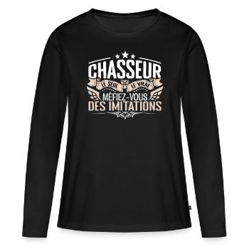 Chasseur le seul Chasseur le vrai Chasseur - T-shirt manches longues Premium bio Femme - noir - Devant - Julia (174cm)