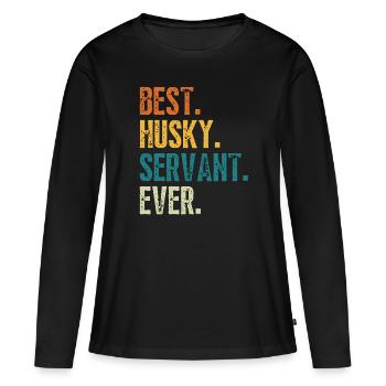 Meilleur serviteur de chien husky jamais en détresse police rétro - T-shirt manches longues Premium bio Femme - noir - Devant - Julia (174cm)