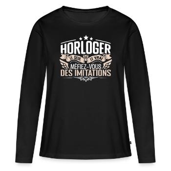 Horloger le seul Horloger le vrai Horloger - T-shirt manches longues Premium bio Femme - noir - Devant - Julia (174cm)