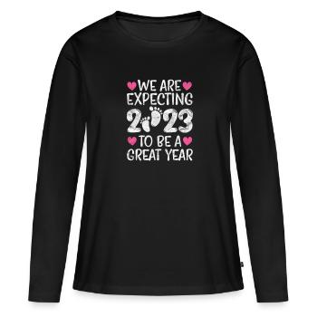 Grossesse - T-shirt manches longues Premium bio Femme - noir - Devant - Julia (174cm)