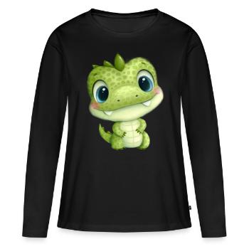 Mignon bébé crocodile avec des yeux - T-shirt manches longues Premium bio Femme - noir - Devant - Julia (174cm)