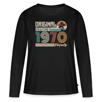1970 Jubiläum 1970 geboren 1970 Jubiläum - Frauen Premium Bio Langarmshirt - Schwarz - Vorne - Julia (174cm)