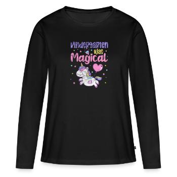 Kindergarten - Frauen Premium Bio Langarmshirt - Schwarz - Vorne - Julia (174cm)