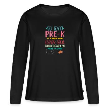 Kindergarten - Frauen Premium Bio Langarmshirt - Schwarz - Vorne - Julia (174cm)