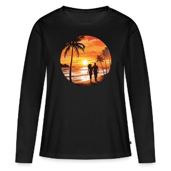 Strand Romantisches Paar - Frauen Premium Bio Langarmshirt - Schwarz - Vorne - Julia (174cm)