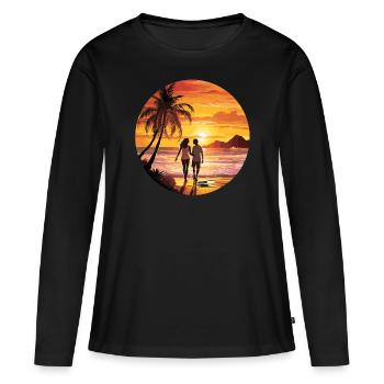 Strand Romantisches Paar - Frauen Premium Bio Langarmshirt - Schwarz - Vorne - Julia (174cm)