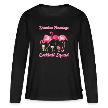 Drunken Flamingo Cocktail Squad - Frauen Premium Bio Langarmshirt - Schwarz - Vorne - Julia (174cm)