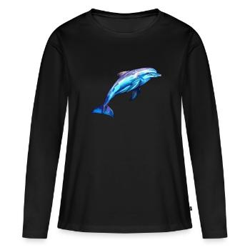 Delphin -lebendige Farben - Lebendige Marine - Frauen Premium Bio Langarmshirt - Schwarz - Vorne - Julia (174cm)
