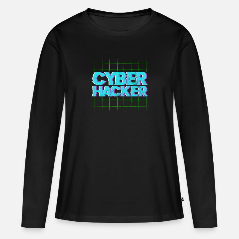 Hacker - Frauen Premium Bio Langarmshirt - Schwarz