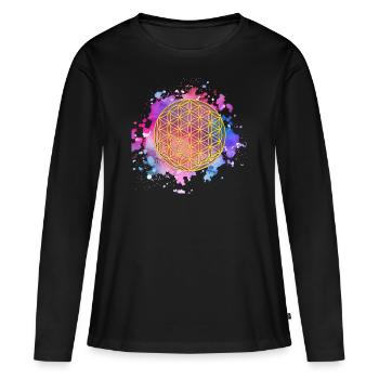 La Fleur de Vie - T-shirt manches longues Premium bio Femme - noir - Devant - Julia (174cm)