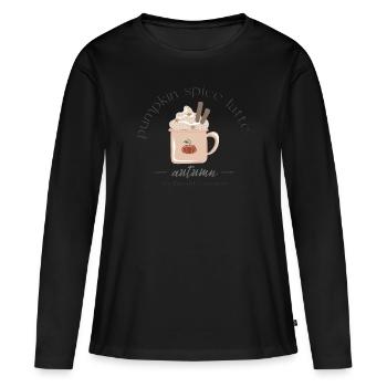 Pumpkin Spice Latte Herbst Geschenk - Frauen Premium Bio Langarmshirt - Schwarz - Vorne - Julia (174cm)