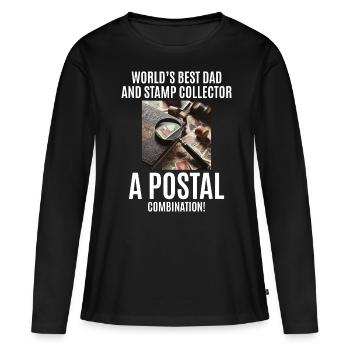 Collectionneur de timbres-poste vintage papa philatéliste - T-shirt manches longues Premium bio Femme - noir - Devant - Julia (174cm)