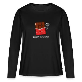 Schokolade - Frauen Premium Bio Langarmshirt - Schwarz - Vorne - Julia (174cm)