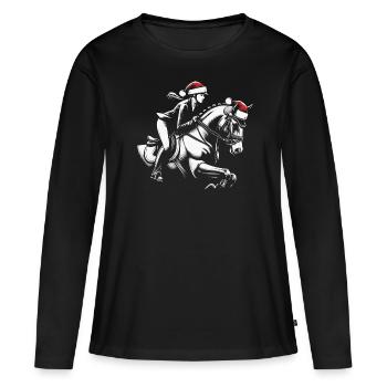 Reiten Reitsport Weihnachten - Frauen Premium Bio Langarmshirt - Schwarz - Vorne - Julia (174cm)