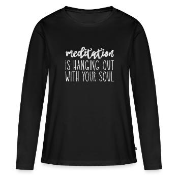 Méditation - T-shirt manches longues Premium bio Femme - noir - Devant - Julia (174cm)