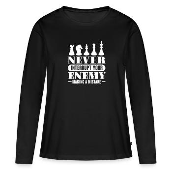 Échecs Échiquier Échec et mat Joueur d’échecs - T-shirt manches longues Premium bio Femme - noir - Devant - Julia (174cm)