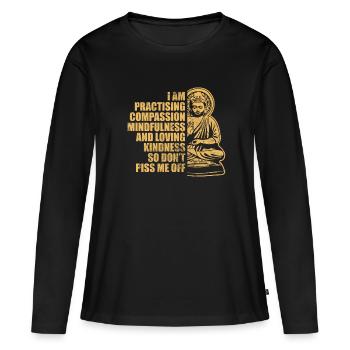 Méditation - T-shirt manches longues Premium bio Femme - noir - Devant - Julia (174cm)
