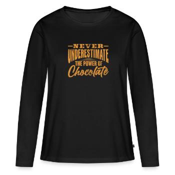 Schokolade - Frauen Premium Bio Langarmshirt - Schwarz - Vorne - Julia (174cm)