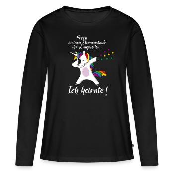 Einhorn fresst Sternenstaub Ich heirate JGA - Frauen Premium Bio Langarmshirt - Schwarz - Vorne - Julia (174cm)