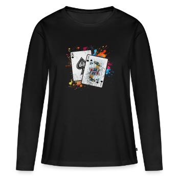 Blackjack Blackjack Jeu de cartes Casino cadeau - T-shirt manches longues Premium bio Femme - noir - Devant - Julia (174cm)