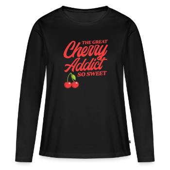 Kirsche Kirschbaum Kirschblüte Frucht Geschenk - Frauen Premium Bio Langarmshirt - Schwarz - Vorne - Julia (174cm)