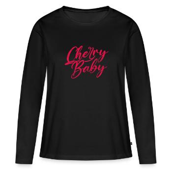 Kirsche - Frauen Premium Bio Langarmshirt - Schwarz - Vorne - Julia (174cm)