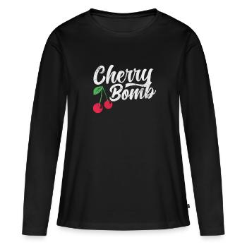Kirsche - Frauen Premium Bio Langarmshirt - Schwarz - Vorne - Julia (174cm)