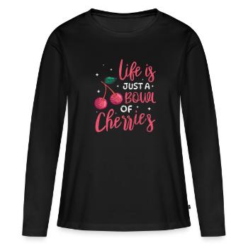 Cerise - T-shirt manches longues Premium bio Femme - noir - Devant - Julia (174cm)