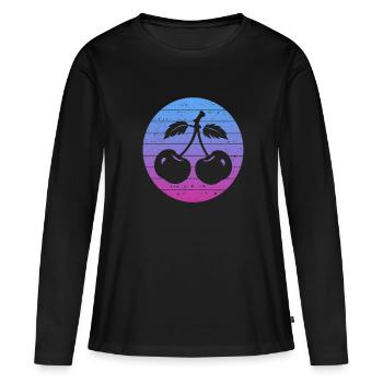 Kirsche Kirschbaum Kirschblüte Frucht Geschenk - Frauen Premium Bio Langarmshirt - Schwarz - Vorne - Julia (174cm)