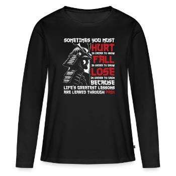 Cadeau de guerrier de combat à l’épée Samouraï Ronin - T-shirt manches longues Premium bio Femme - noir - Devant - Julia (174cm)