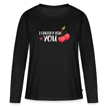 Kirsche Kirschbaum Kirschblüte Frucht Geschenk - Frauen Premium Bio Langarmshirt - Schwarz - Vorne - Julia (174cm)