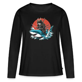Cadeau de guerrier de combat à l’épée Samouraï Ronin - T-shirt manches longues Premium bio Femme - noir - Devant - Julia (174cm)