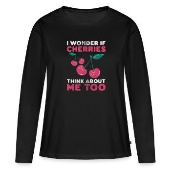 Kirsche - Frauen Premium Bio Langarmshirt - Schwarz - Vorne - Julia (174cm)