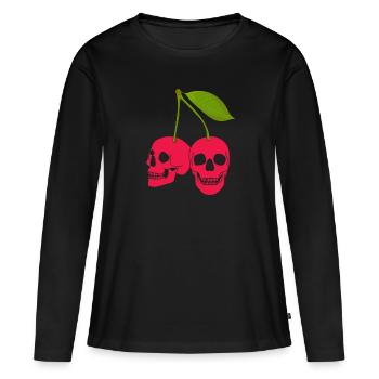 Kirsche Kirschbaum Kirschblüte Frucht Geschenk - Frauen Premium Bio Langarmshirt - Schwarz - Vorne - Julia (174cm)