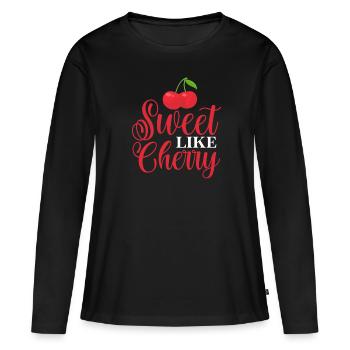 Kirsche Kirschbaum Kirschblüte Frucht Geschenk - Frauen Premium Bio Langarmshirt - Schwarz - Vorne - Julia (174cm)