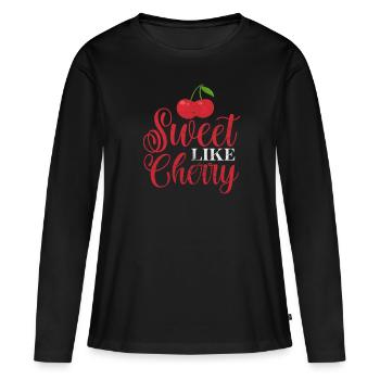 Kirsche - Frauen Premium Bio Langarmshirt - Schwarz - Vorne - Julia (174cm)