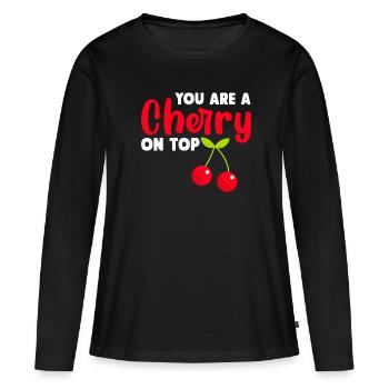 Kirsche Kirschbaum Kirschblüte Frucht Geschenk - Frauen Premium Bio Langarmshirt - Schwarz - Vorne - Julia (174cm)