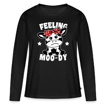 Vache mignonne se sentant lunatique, jeu de mots drôle - T-shirt manches longues Premium bio Femme - noir - Devant - Julia (174cm)
